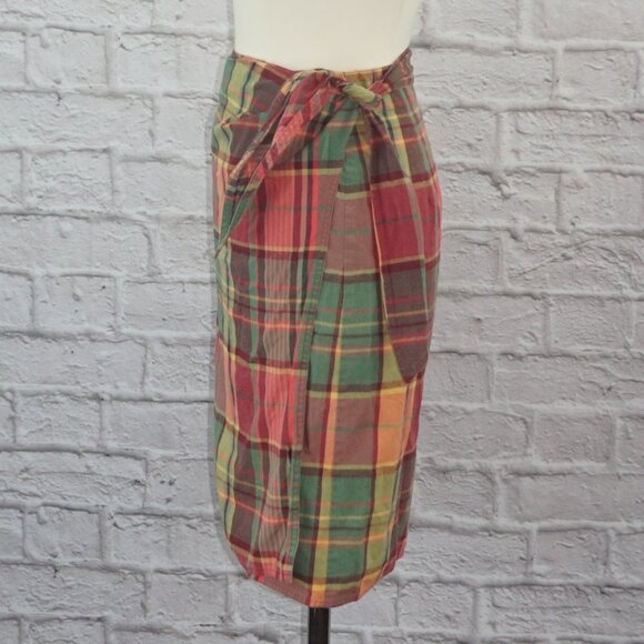 Vintage 90s J. Crew Cotton Plaid Wrap Skirt Small - Picture 2 of 7
